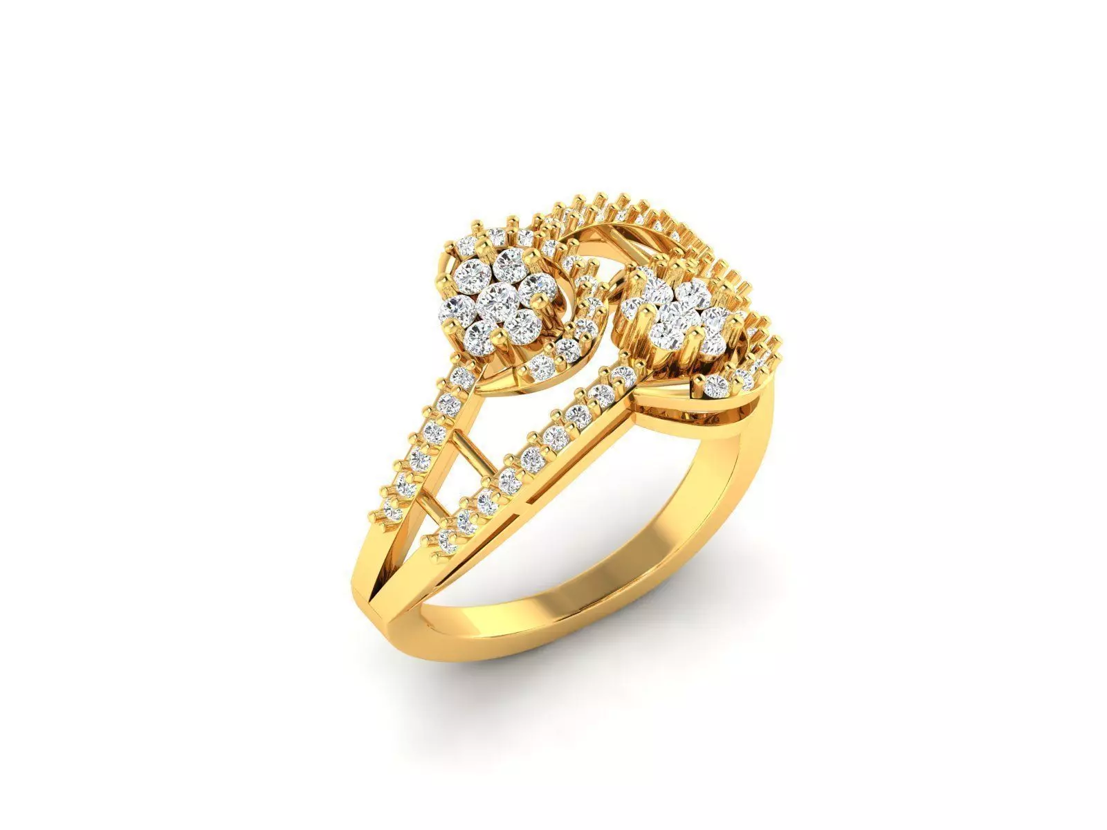 Swirl Gold Ring With Diamonds 68 3D print model_0