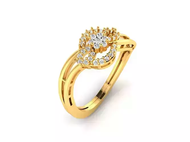 Leaf Shaped Gold Ring With Diamonds 18