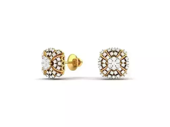Round Shaped Gold Ear Studs With Diamonds 33