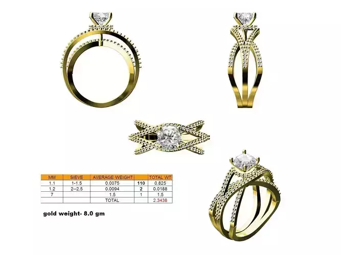Criss Cross Gold Ring With Diamonds 3 3D print model