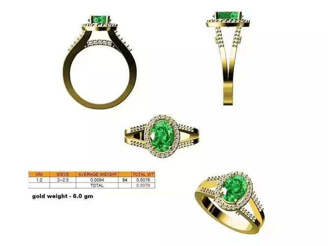 Oval Shaped Halo Ring With Emerald