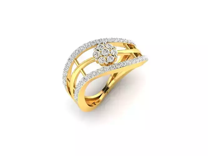 Wide Swirl Gold Ring With Diamonds