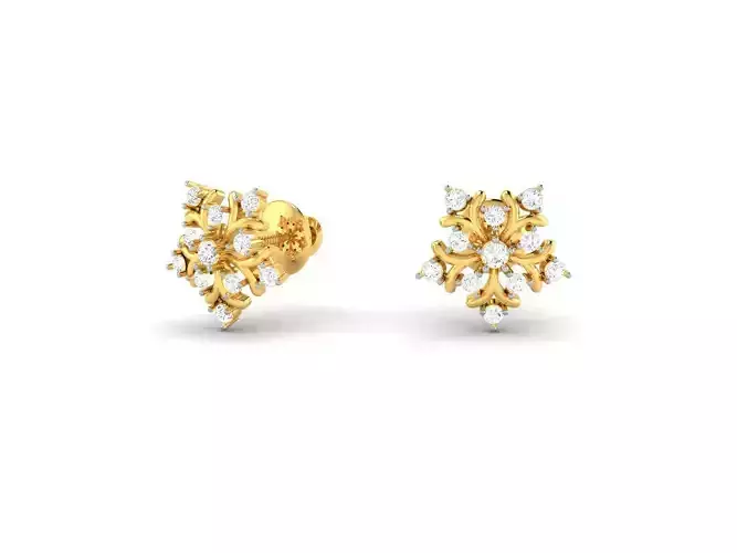 Flower Shaped Gold Ear Studs With Diamonds 90