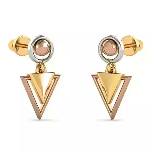 Triangle Shaped 3 Metal Drop Earrings 1
