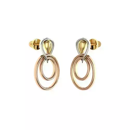Oval Shaped 3 Metal Drop Earrings