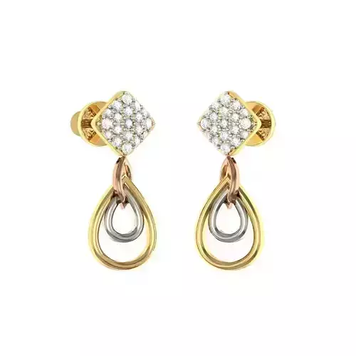 Drop Shaped 3 Metal Drop Earrings With Diamonds