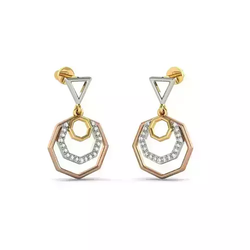 Octagon Shaped 3 Metal Drop Earrings 2