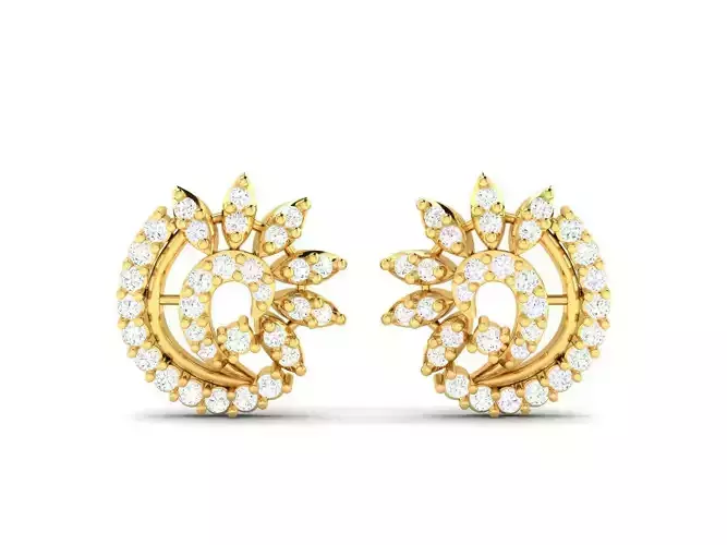 Floral Gold Earrings With Diamonds 11
