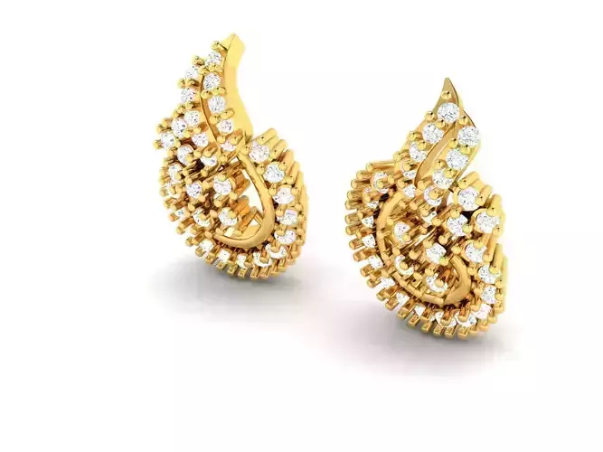 Mango Shaped Gold Earrings With Diamonds 12