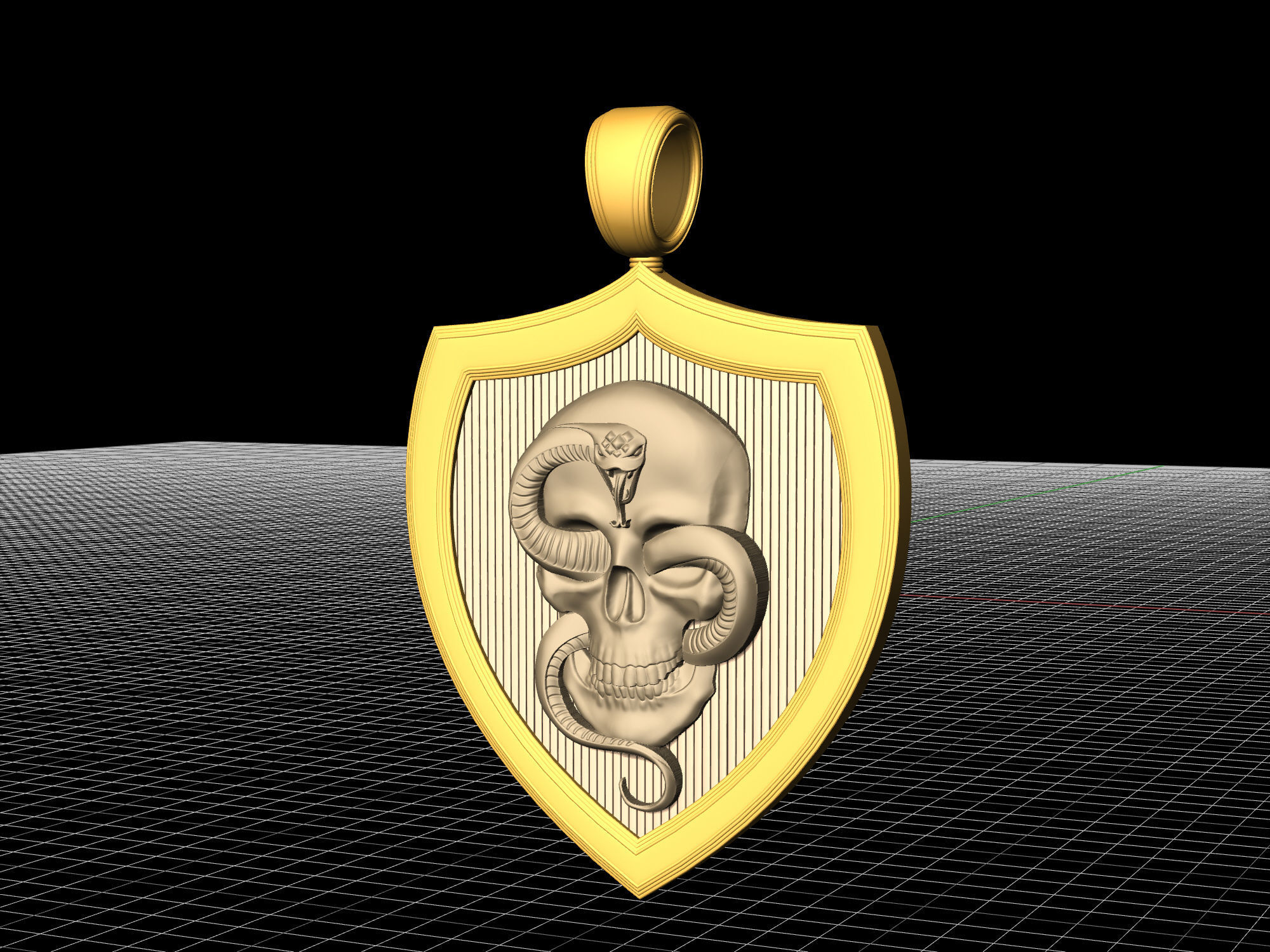skull with snake pendant 3D print model_8