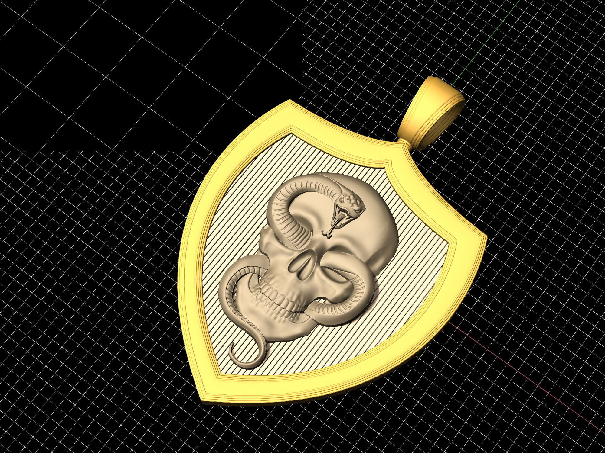 skull with snake pendant 3D print model_10