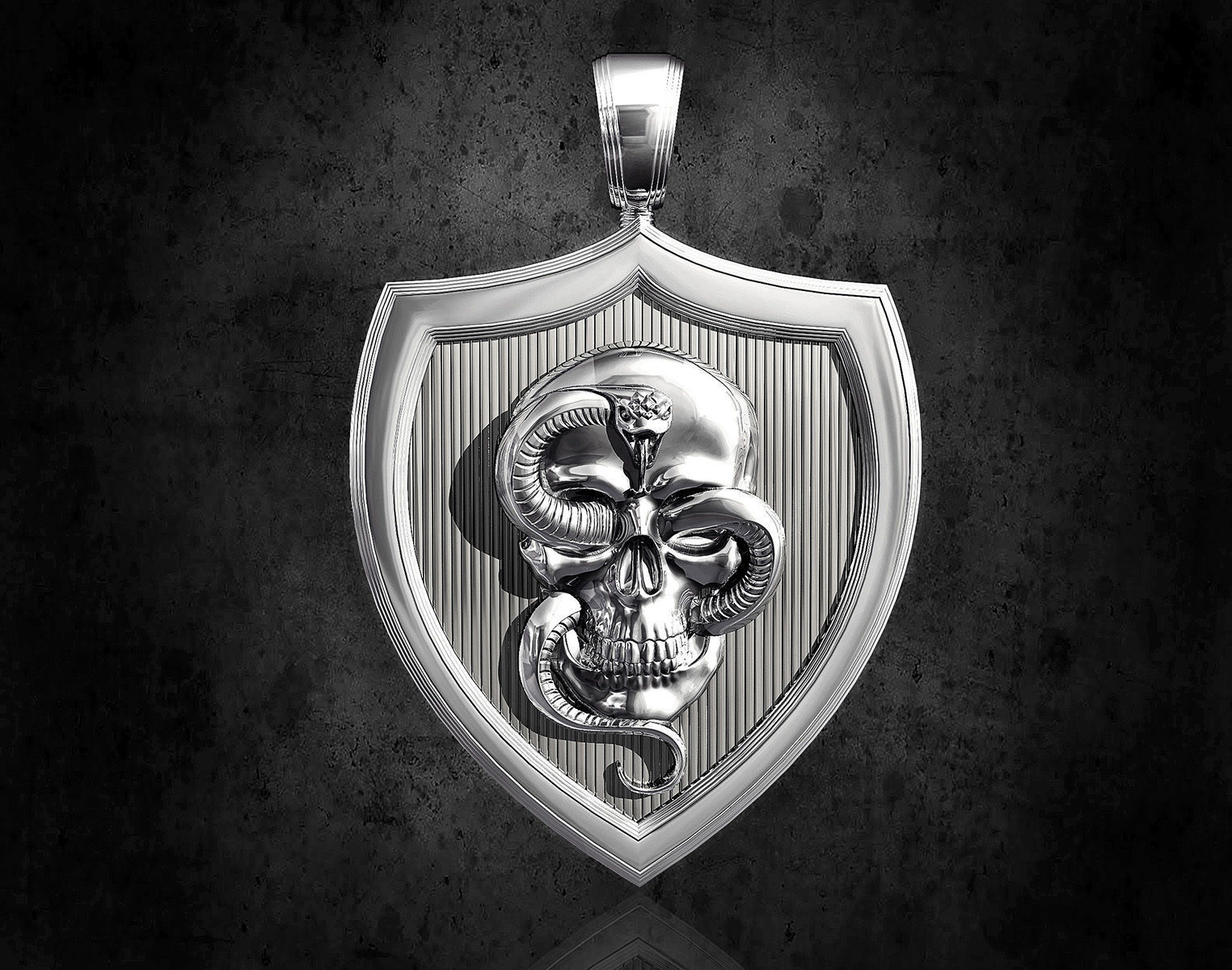 skull with snake pendant 3D print model_1