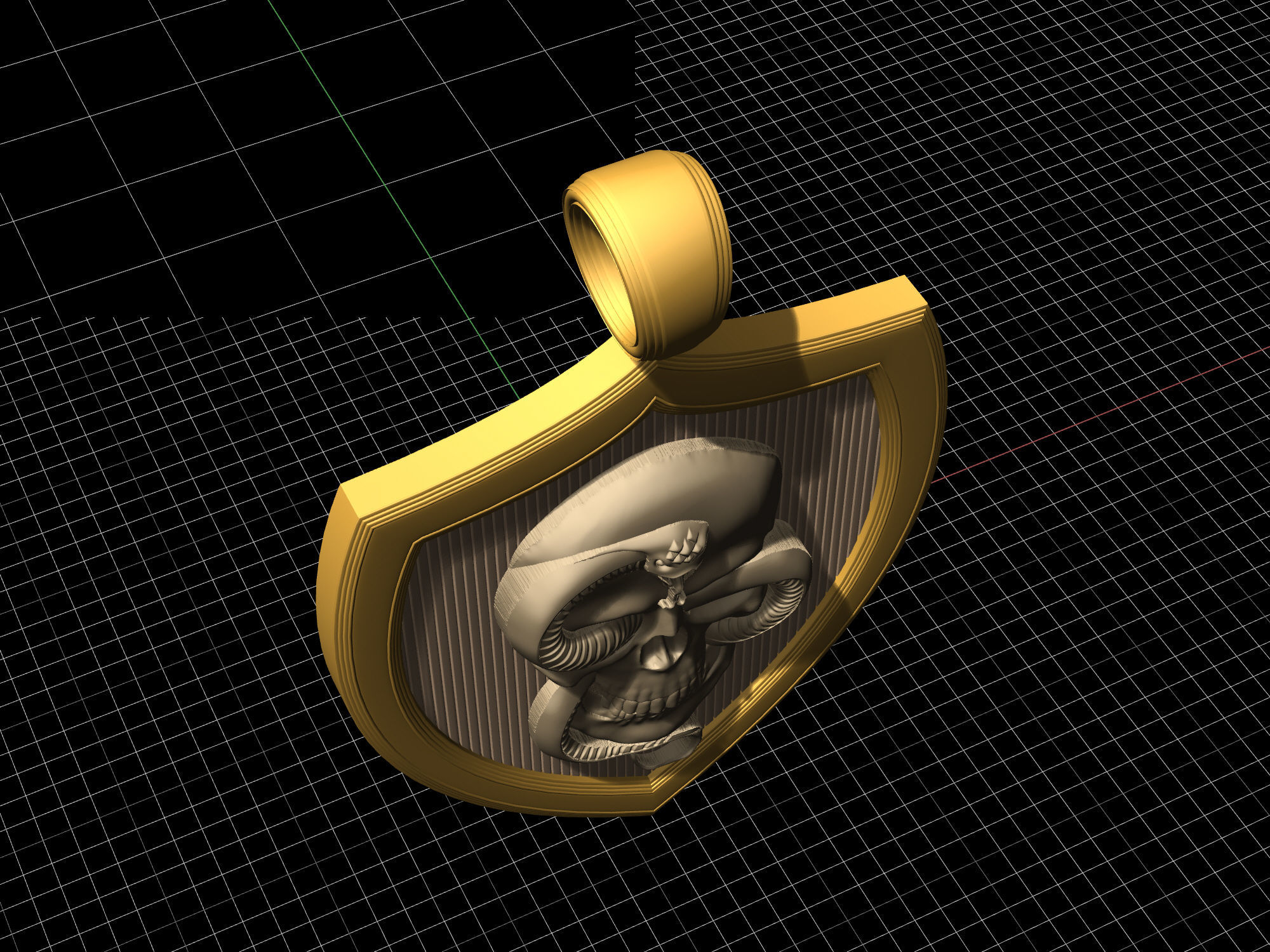 skull with snake pendant 3D print model_11