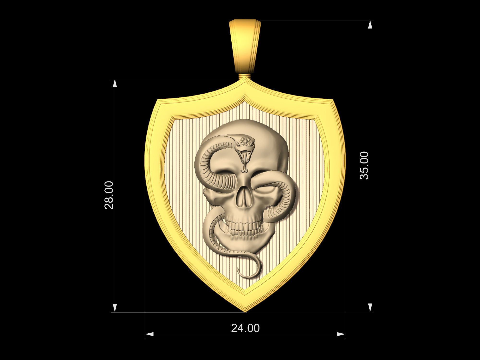 skull with snake pendant 3D print model_12