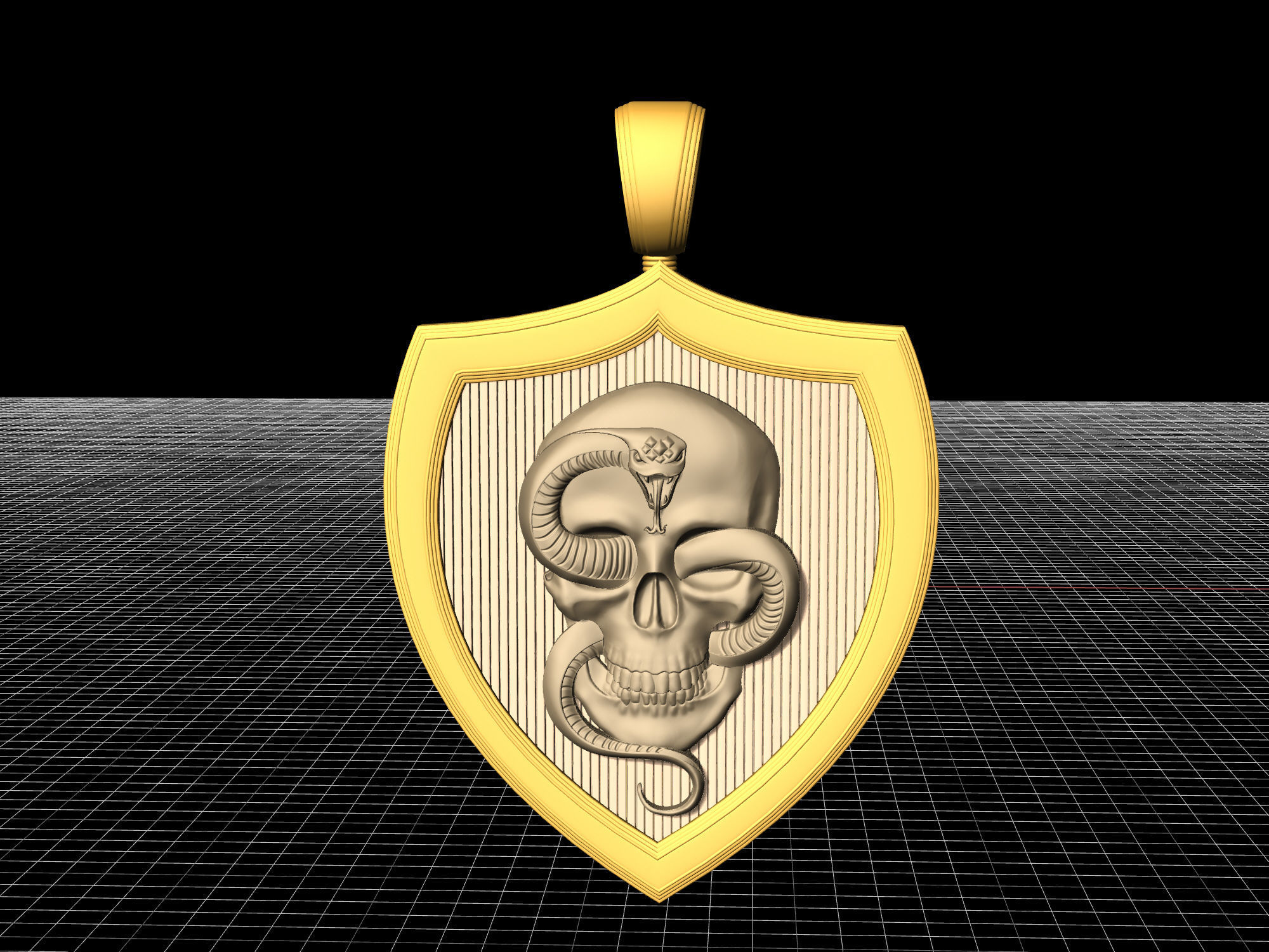 skull with snake pendant 3D print model_5