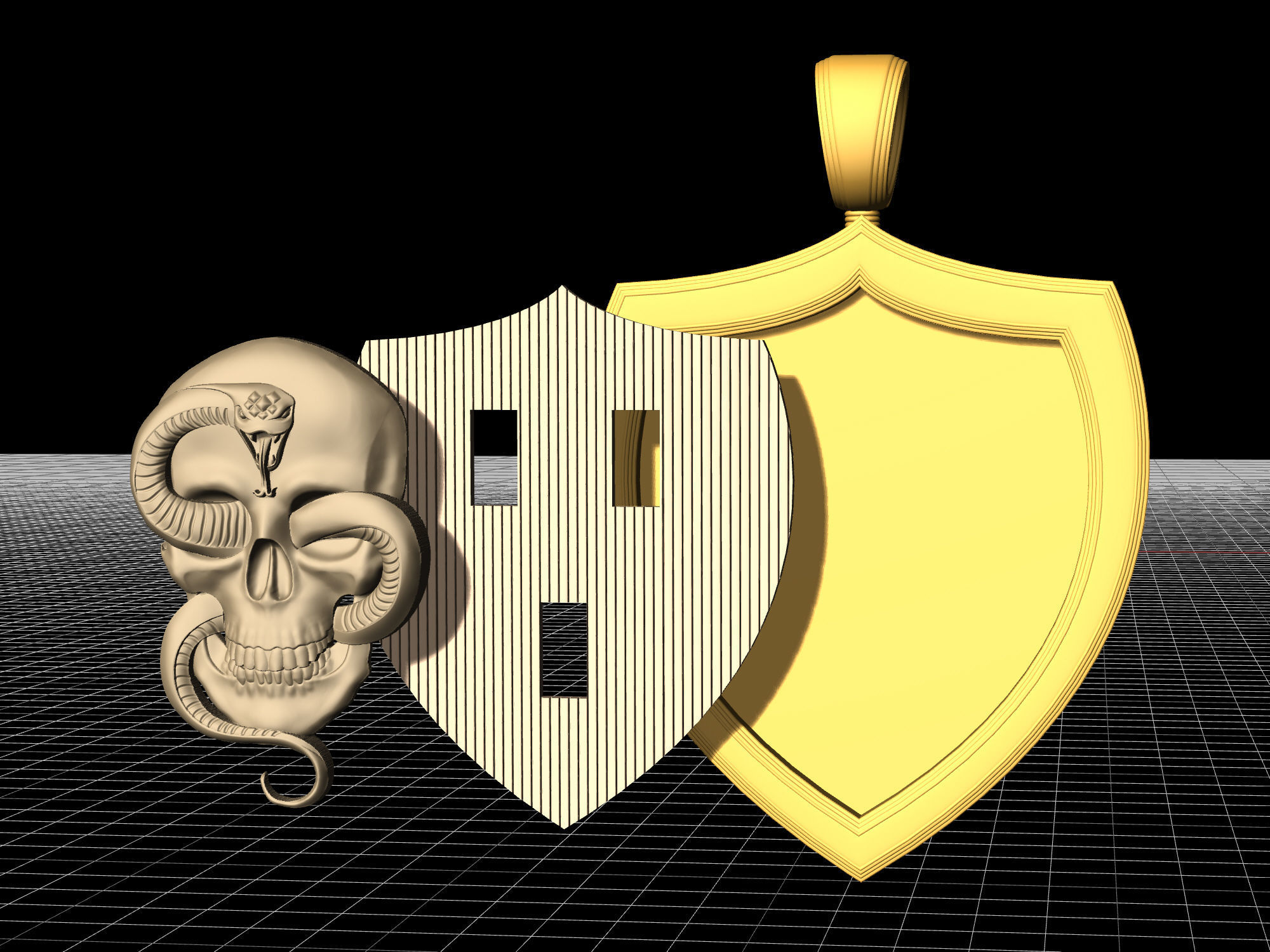 skull with snake pendant 3D print model_6
