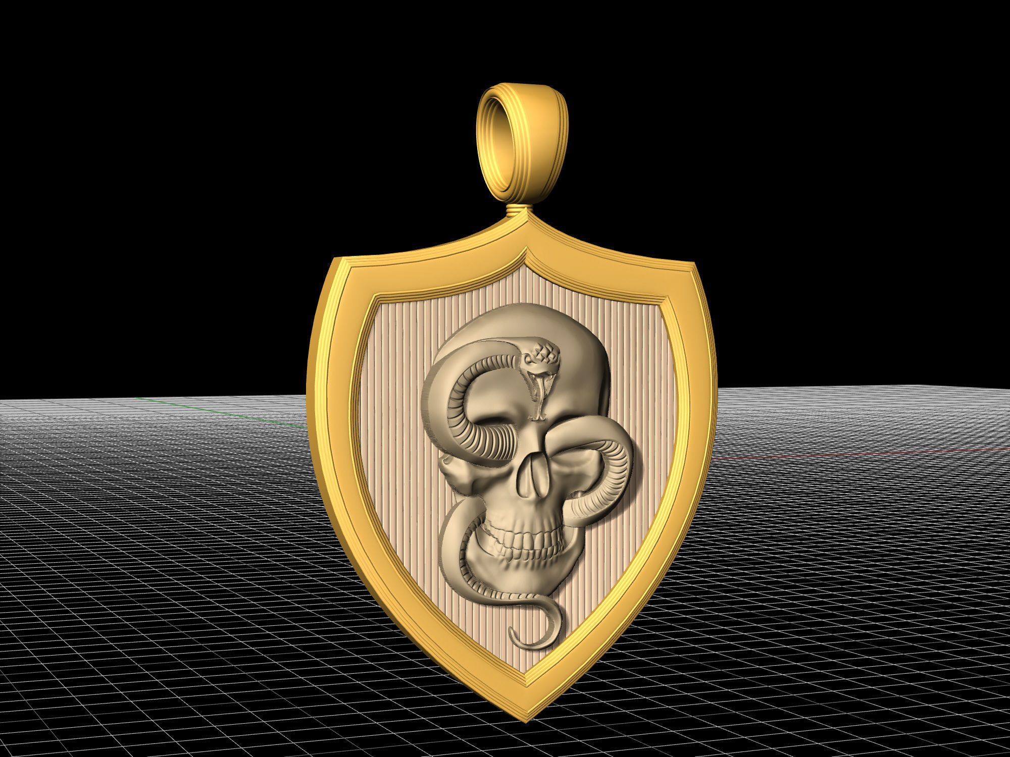 skull with snake pendant 3D print model_7