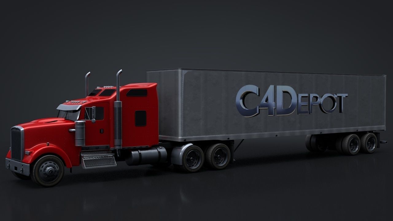 Semi Truck with Trailer Rigged C4D 3D model_3