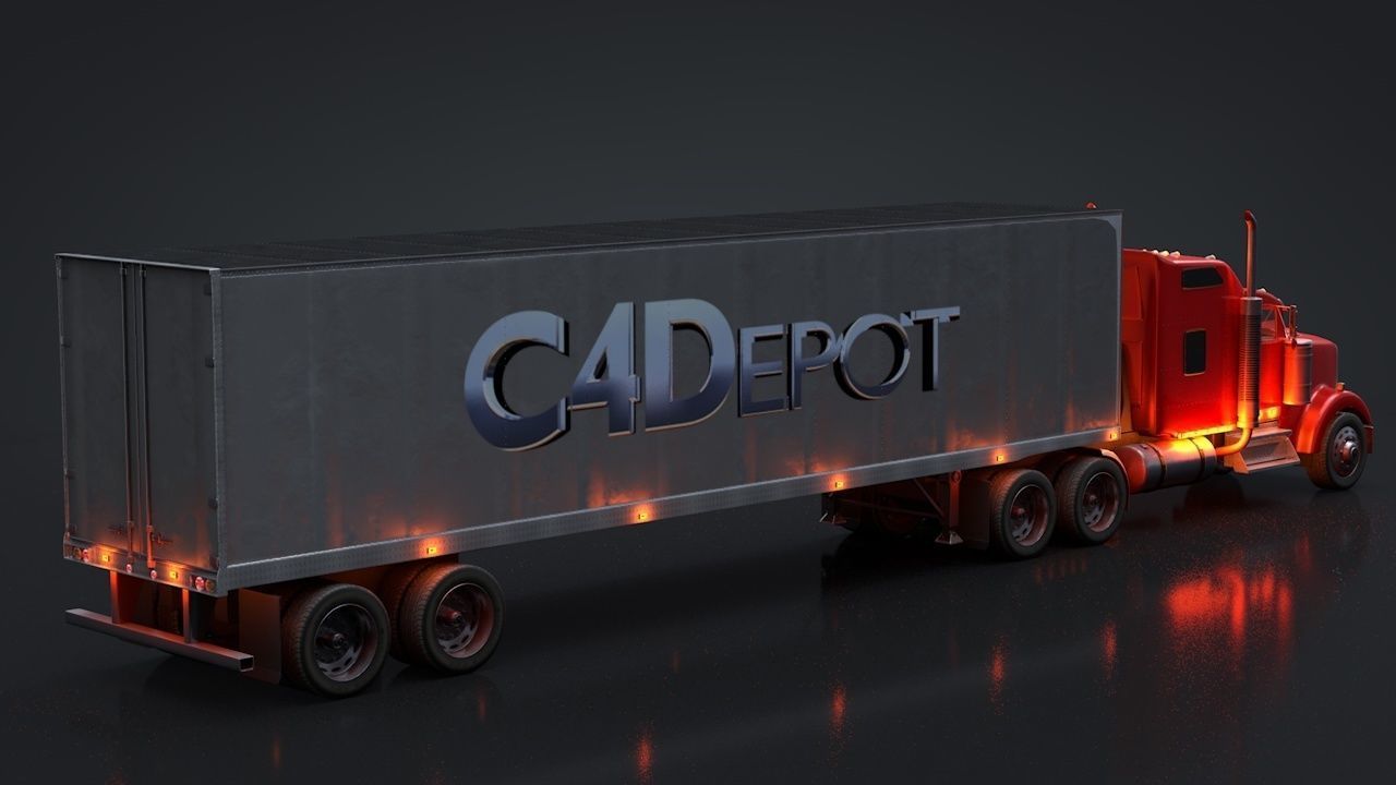 Semi Truck with Trailer Rigged C4D 3D model_5