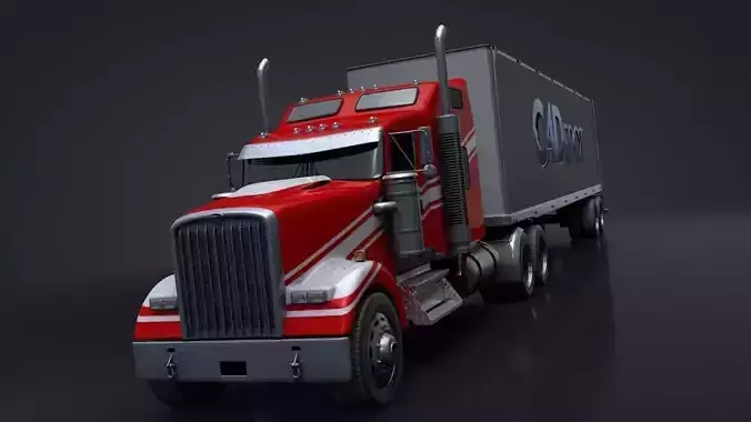 Semi Truck with Trailer Rigged C4D 3D model