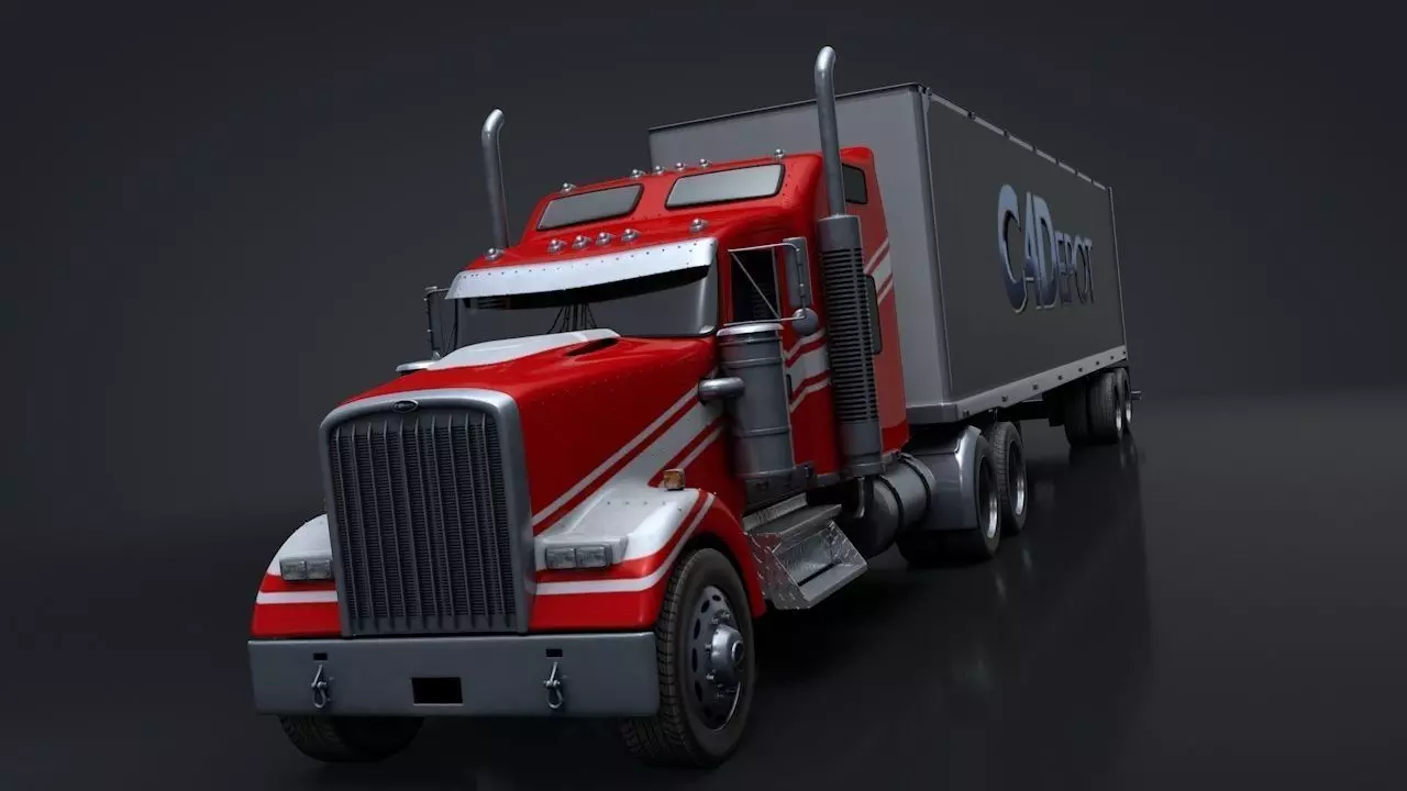 Semi Truck with Trailer Rigged C4D 3D model_0