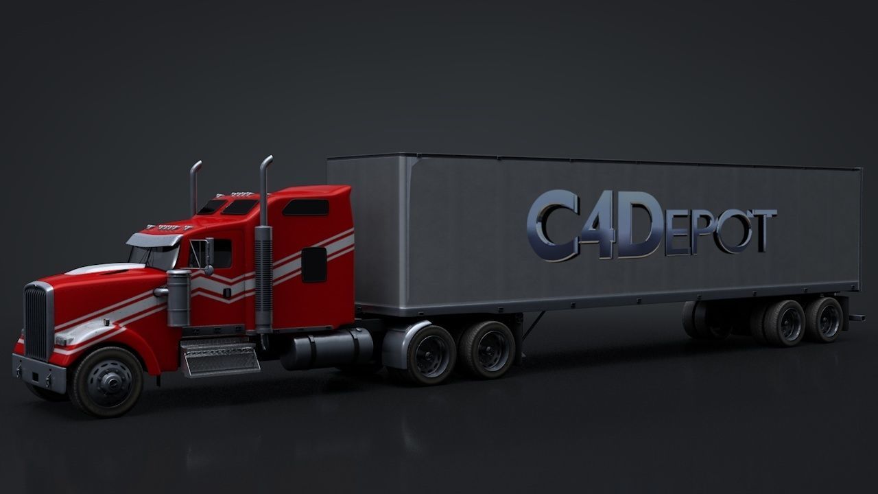 Semi Truck with Trailer Rigged C4D 3D model_14