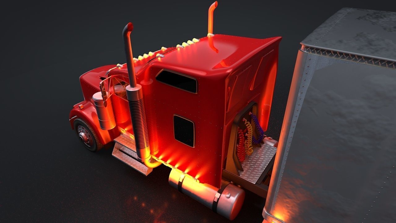 Semi Truck with Trailer Rigged C4D 3D model_11