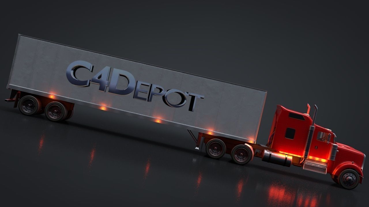 Semi Truck with Trailer Rigged C4D 3D model_7
