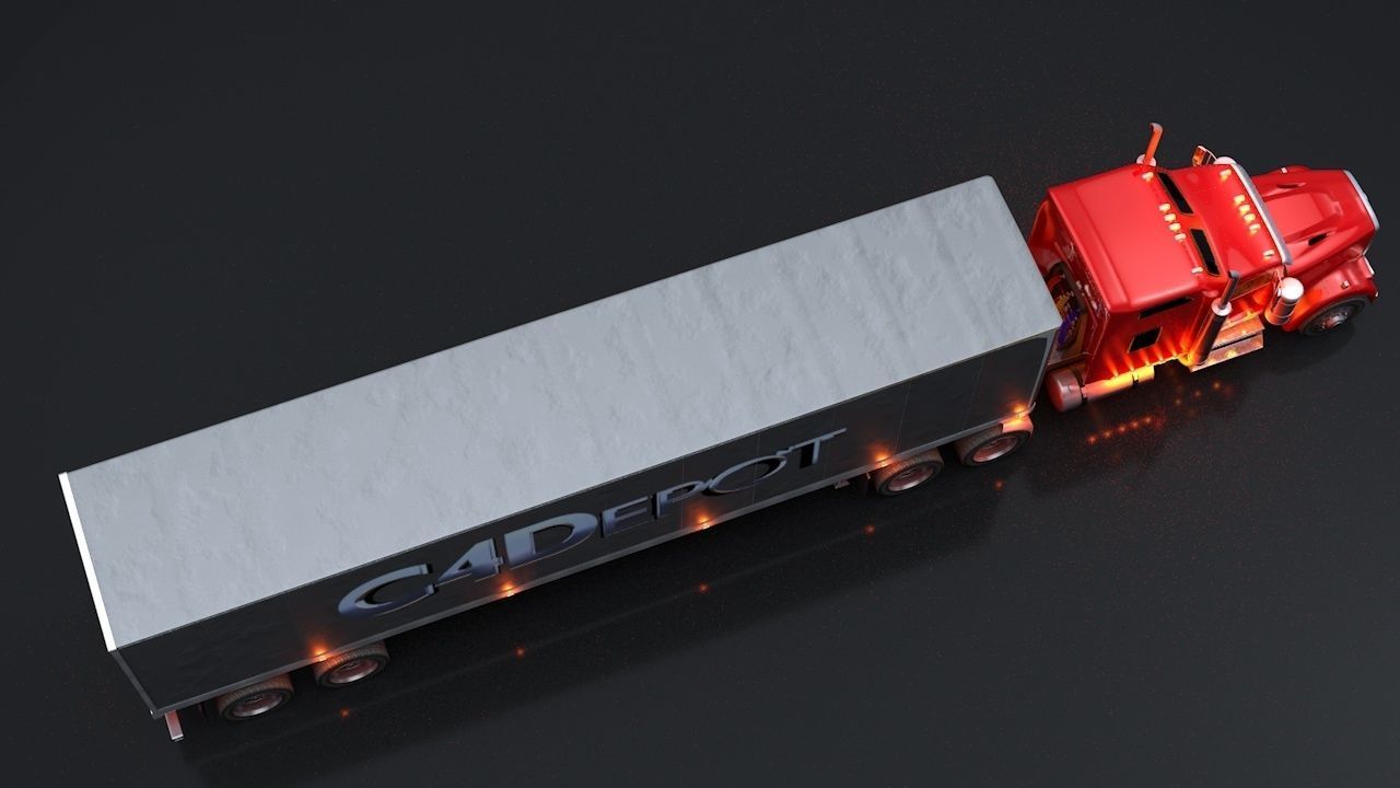 Semi Truck with Trailer Rigged C4D 3D model_8