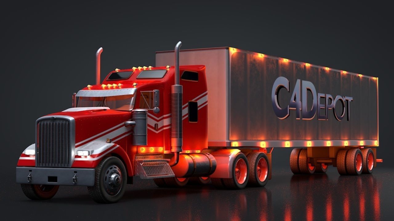 Semi Truck with Trailer Rigged C4D 3D model_15