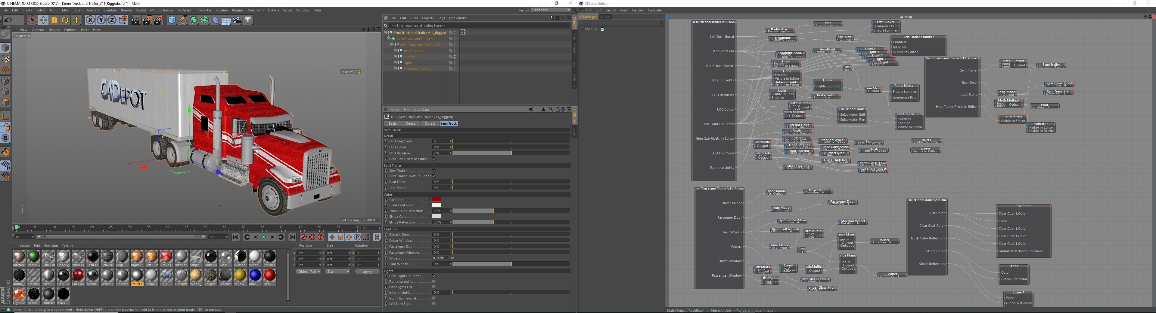 Semi Truck with Trailer Rigged C4D 3D model_19