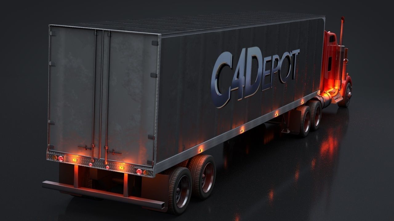 Semi Truck with Trailer Rigged C4D 3D model_4