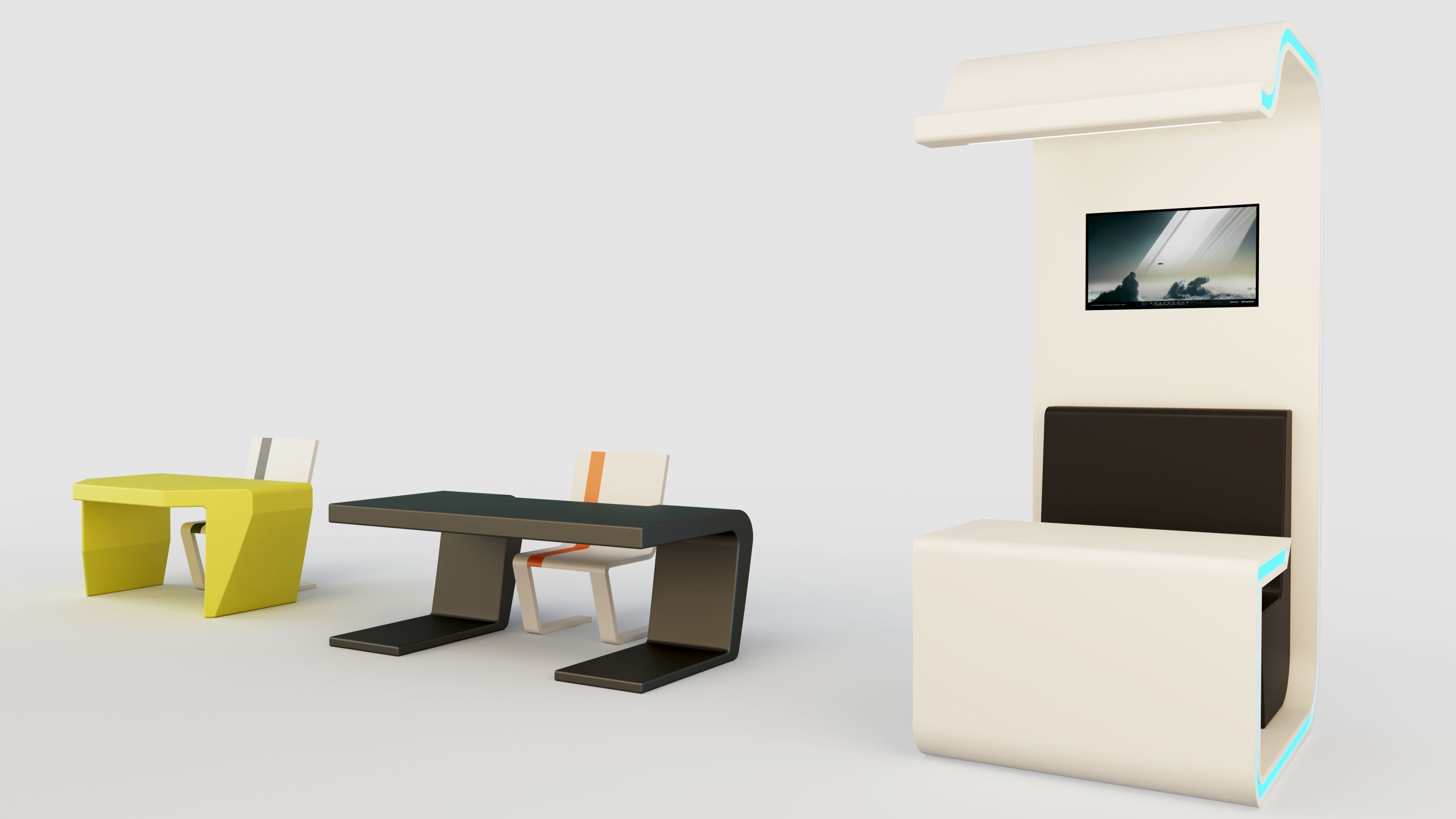 Modular Booth Cubicle with Desks and Chair Low-poly 3D model_13