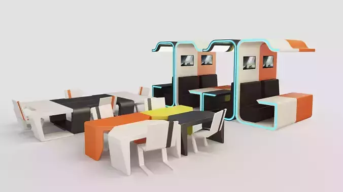 Modular Booth Cubicle with Desks and Chair Low-poly 3D model