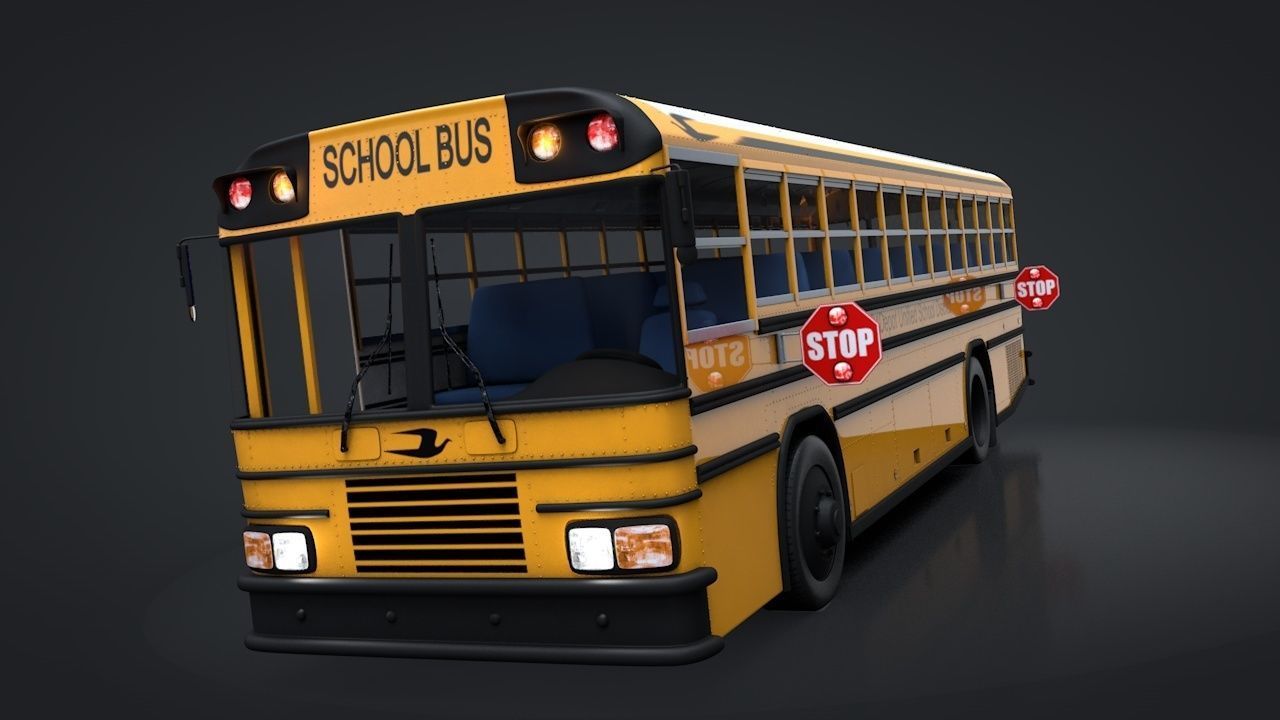 School Bus C4D Rigged 3D model_3