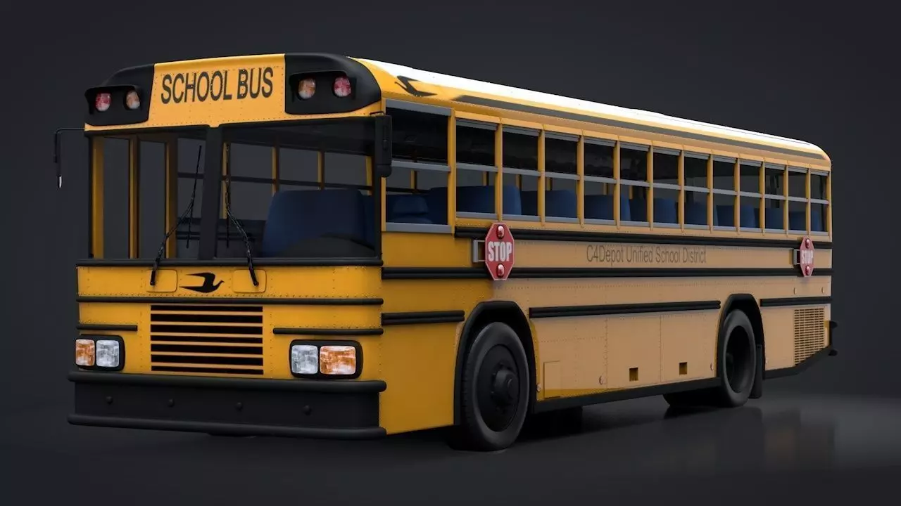 School Bus C4D Rigged 3D model_0