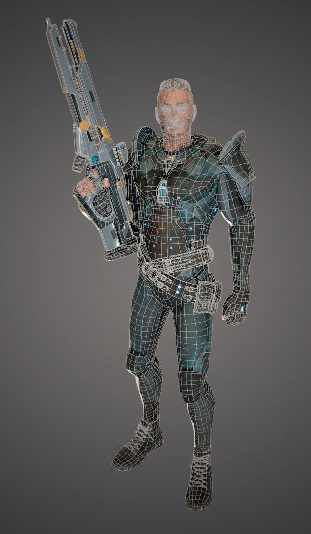 Ranger with plasma gun Low-poly 3D model_7