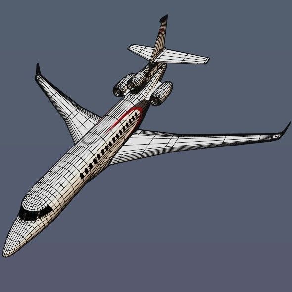 Lowpoly Dassault Falcon 8x luxury jet Low-poly 3D model_10