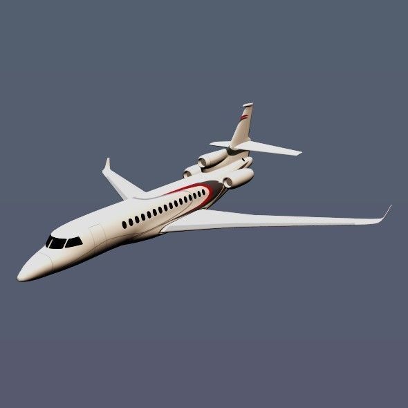 Lowpoly Dassault Falcon 8x luxury jet Low-poly 3D model_9