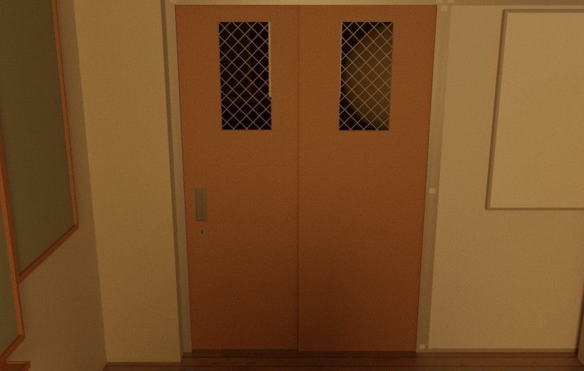 classroom empty with desks and blackboard 3D model_2