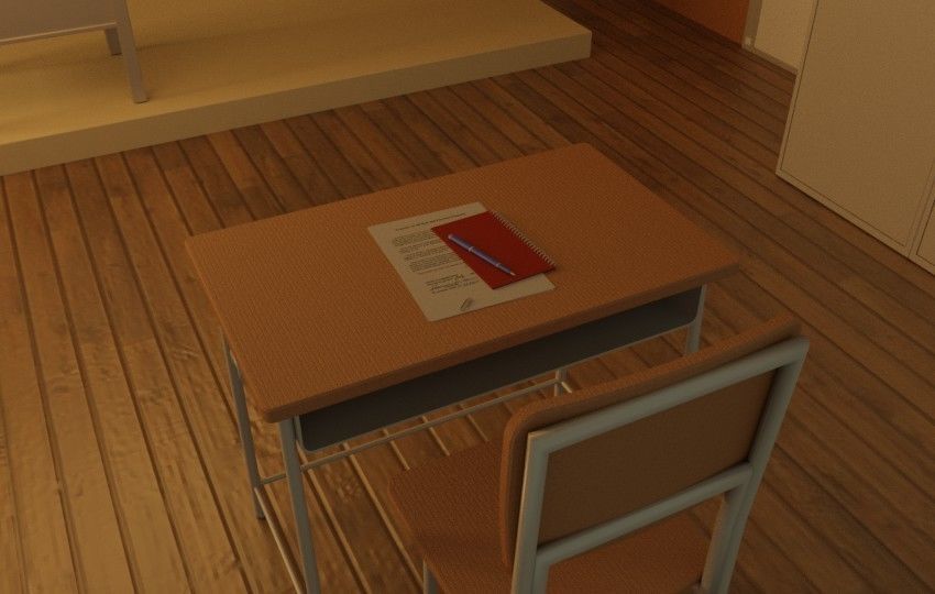 classroom empty with desks and blackboard 3D model_4