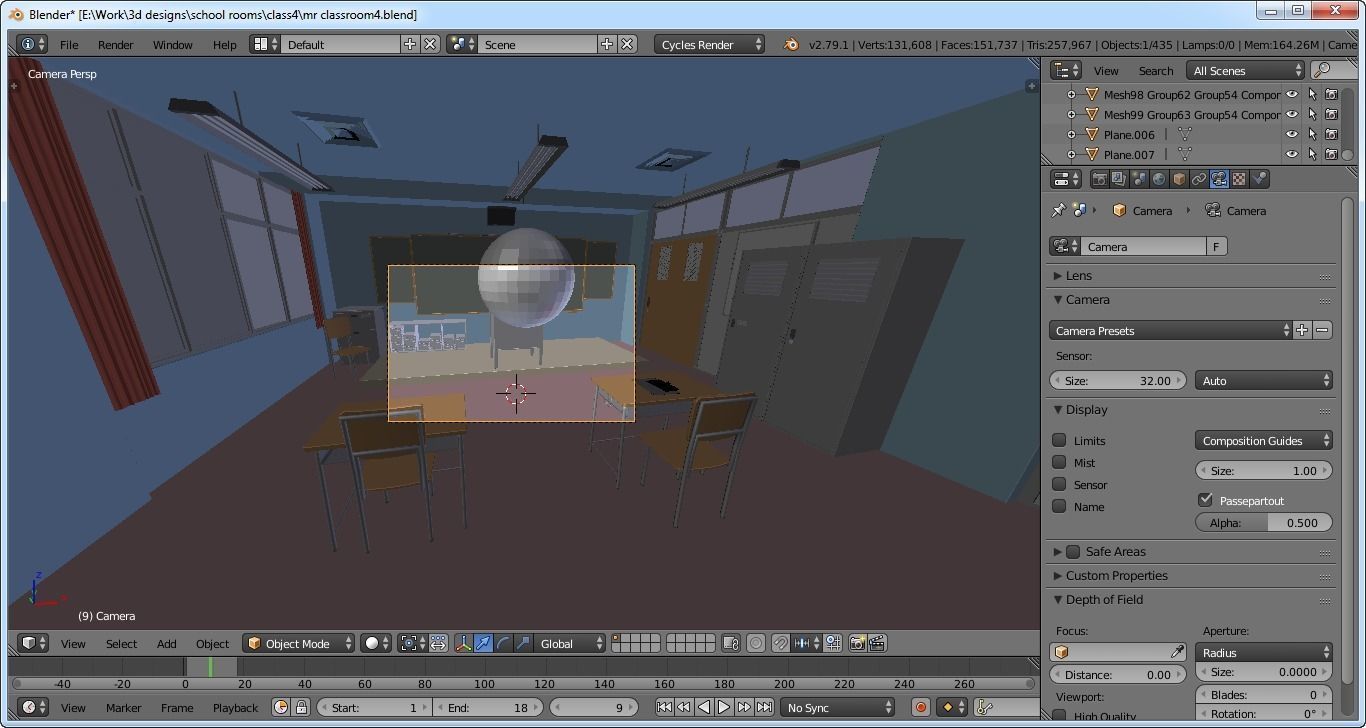 classroom empty with desks and blackboard 3D model_5