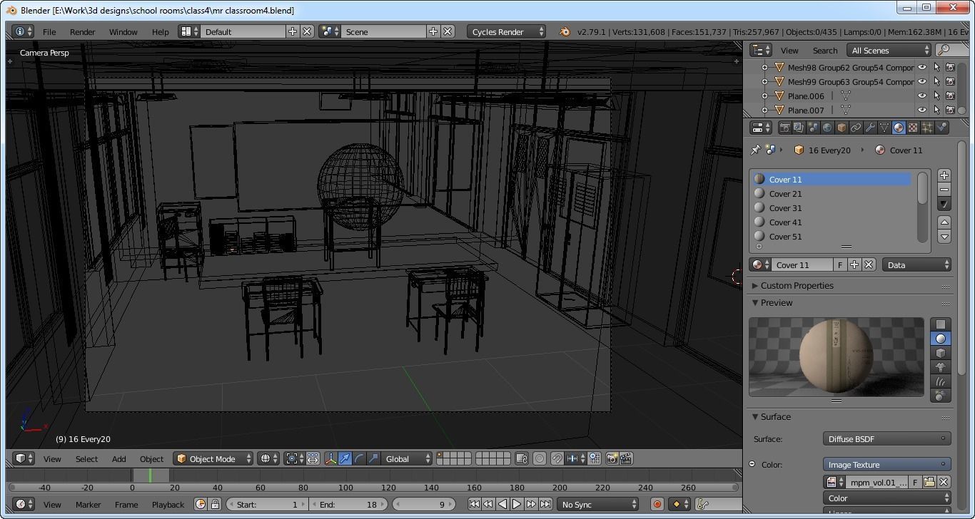 classroom empty with desks and blackboard 3D model_1