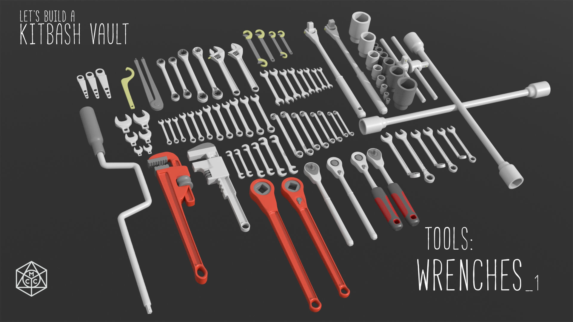 Kitbash Vault Tools Wrenches Low-poly 3D model_1