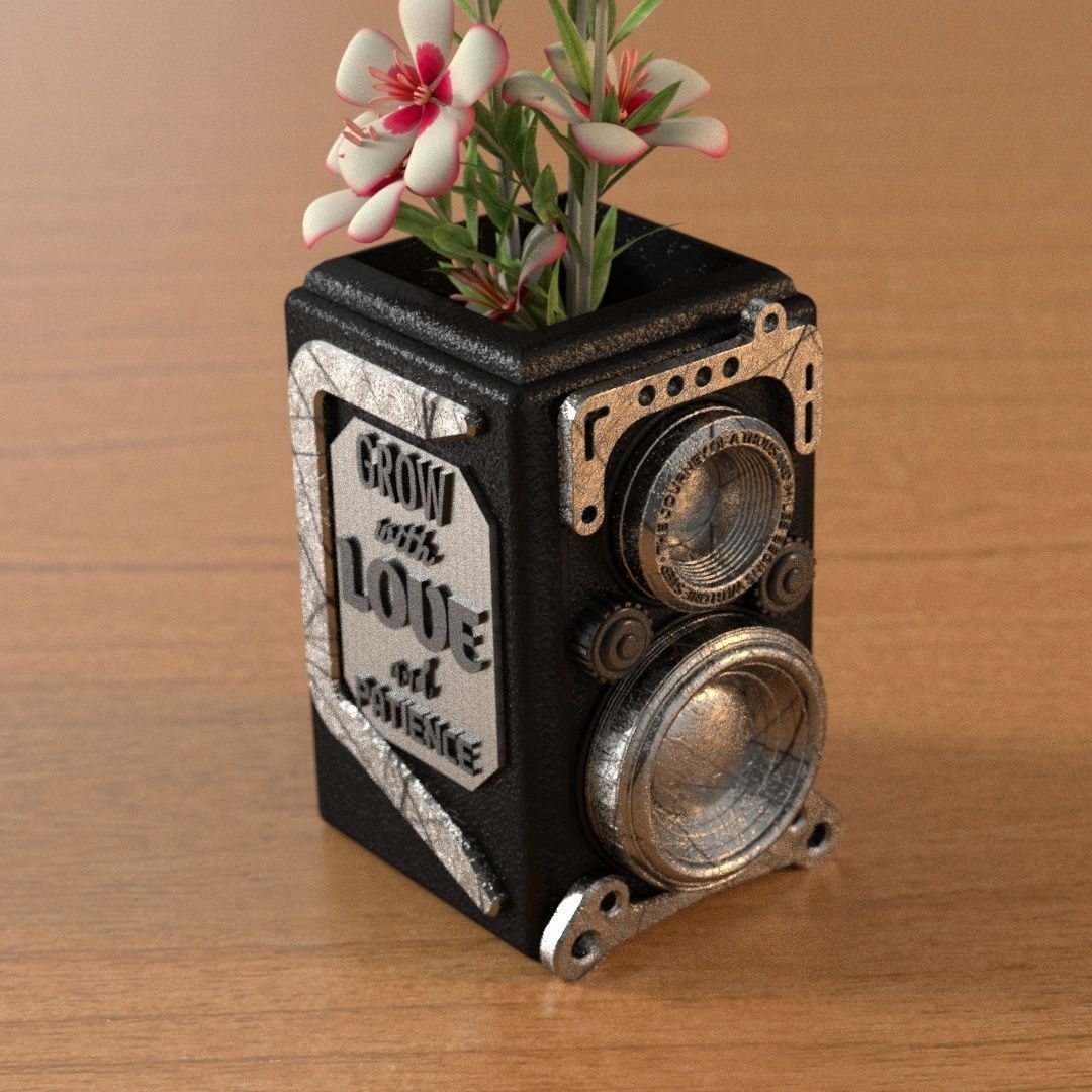 RETRO CAMERA FLOWERPOT 3D print model_1