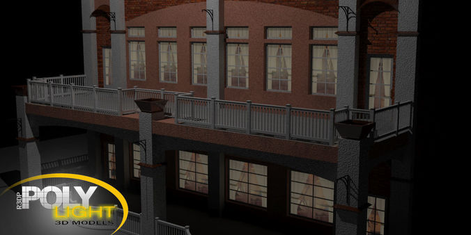 R3DP 2 Story Downtown Restaurant  Low-poly 3D model