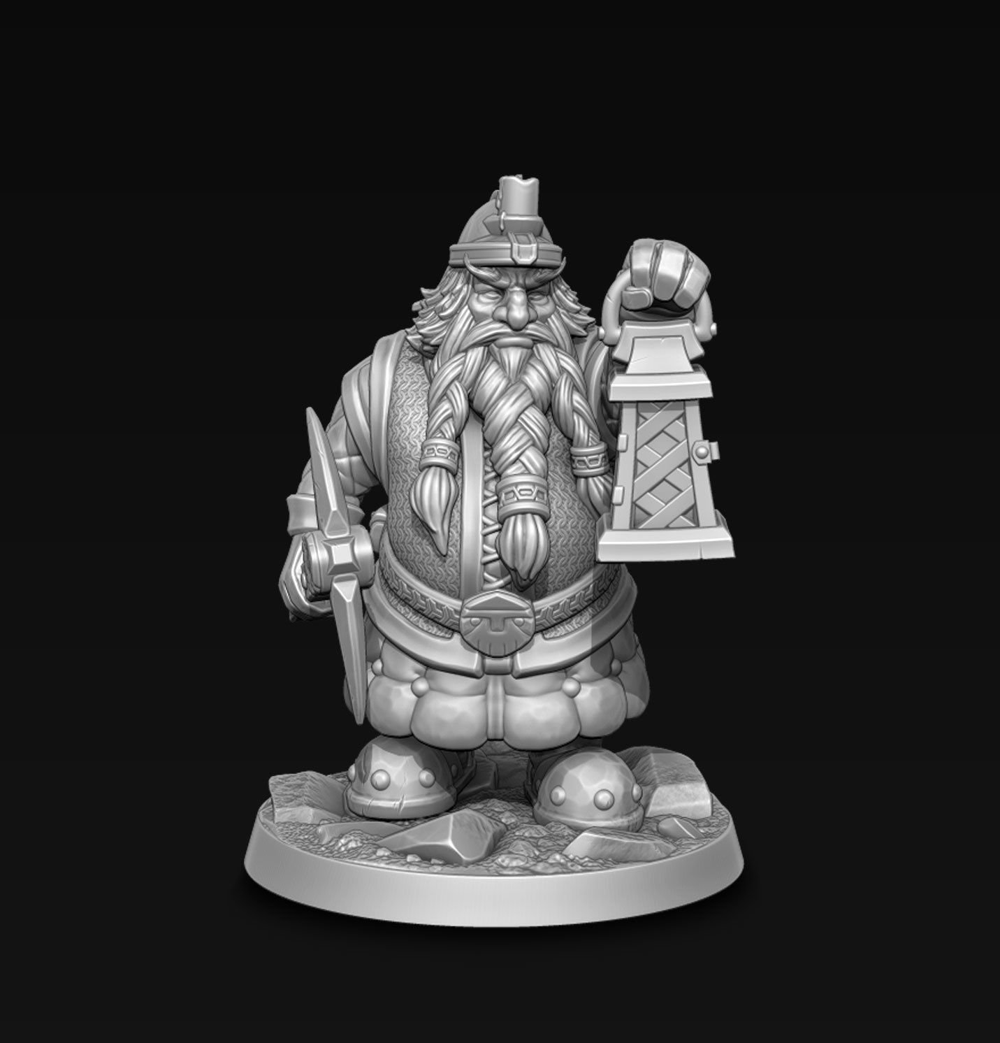 Dwarf miner with lantern 3D print model_4