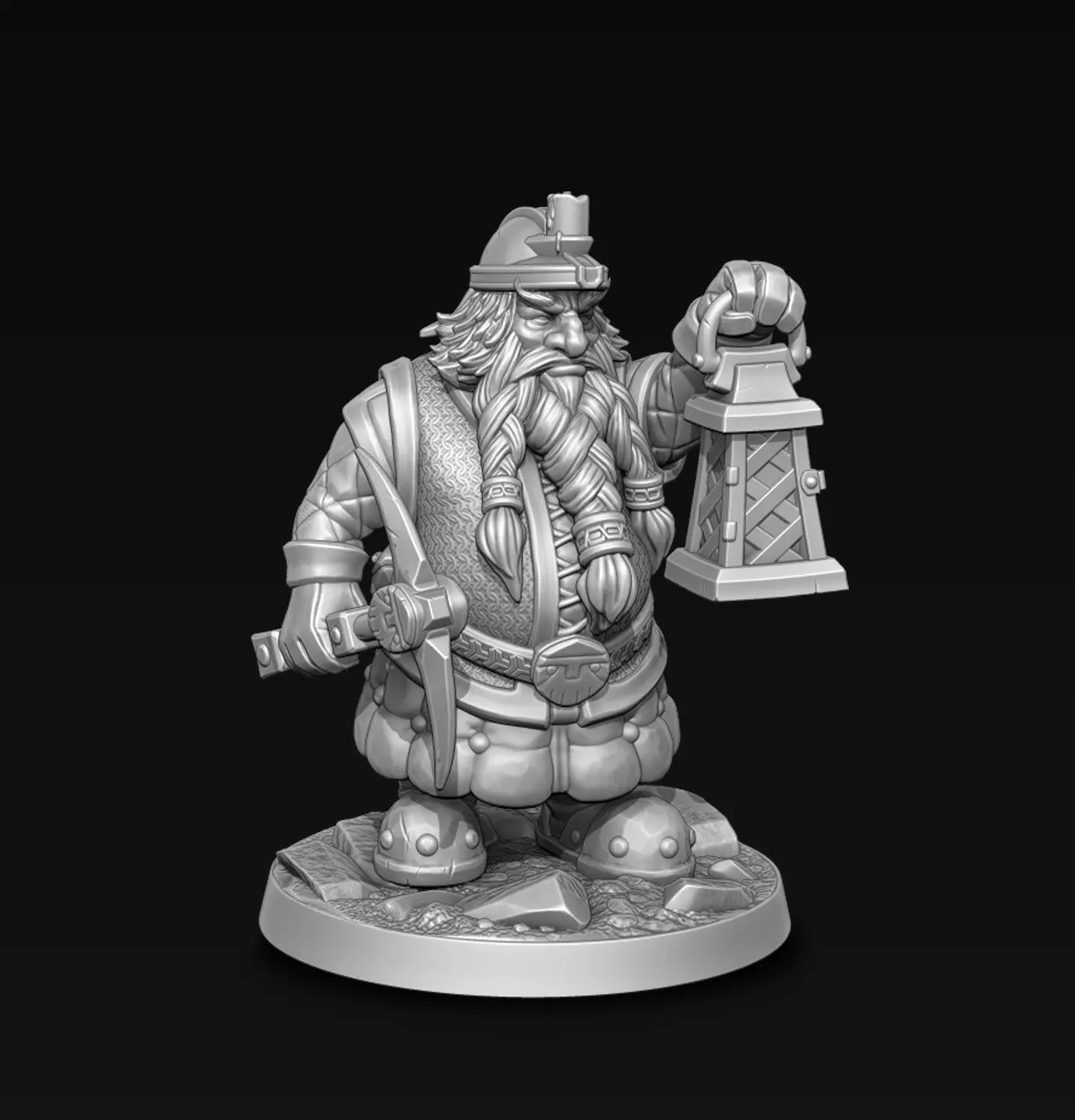 Dwarf miner with lantern 3D print model_0