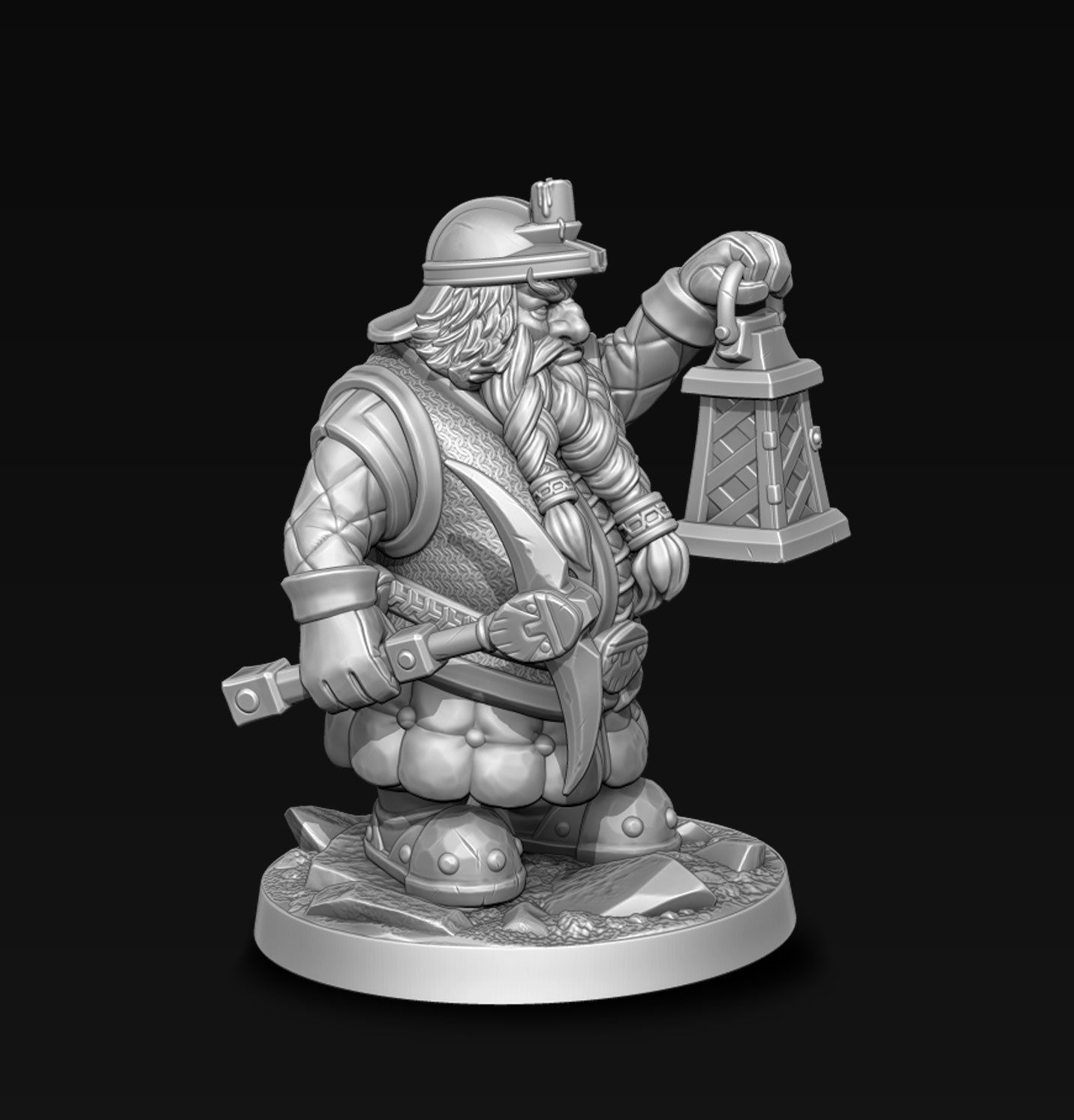 Dwarf miner with lantern 3D print model_1