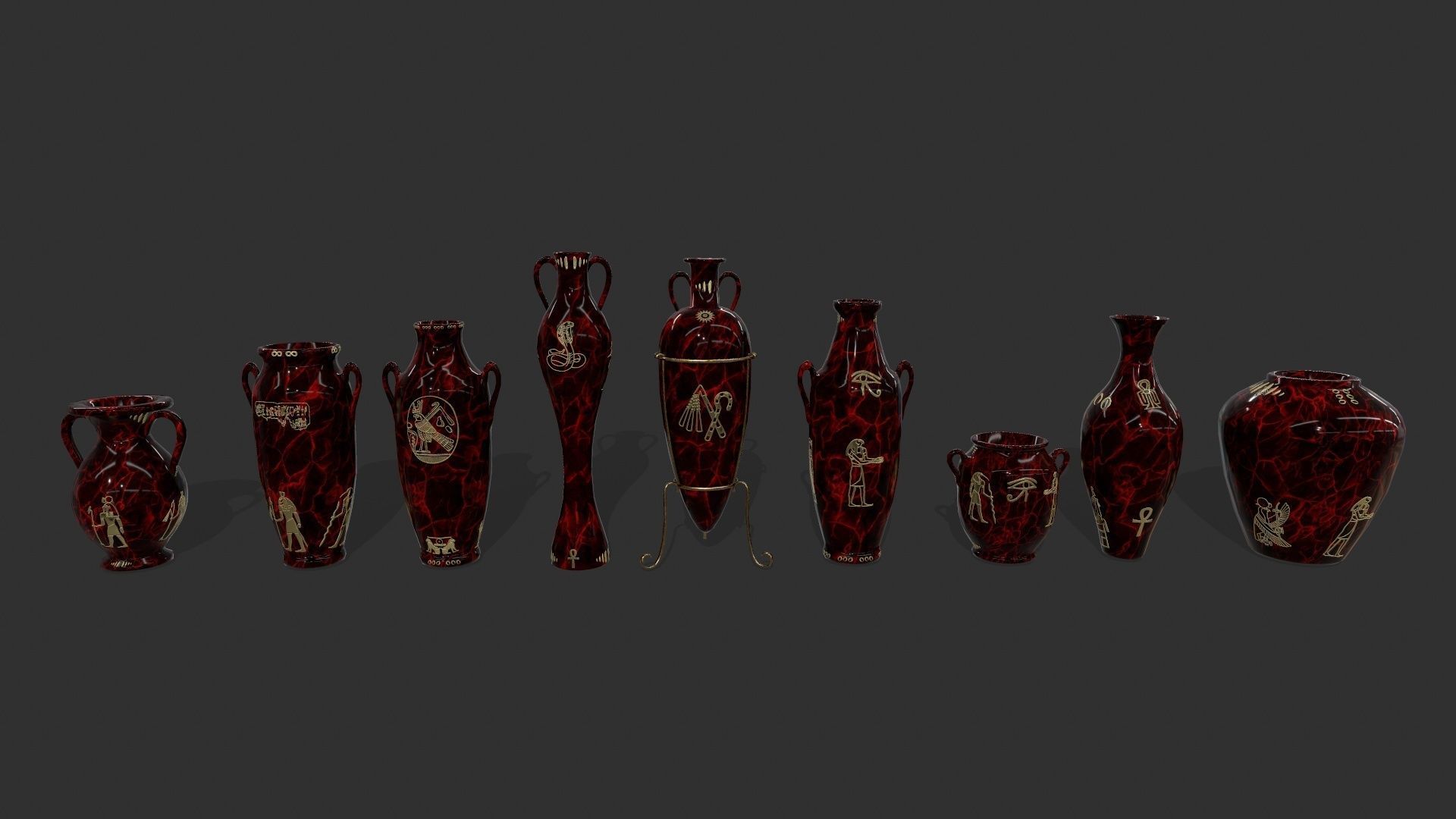 vase set egyptian Low-poly 3D model_3